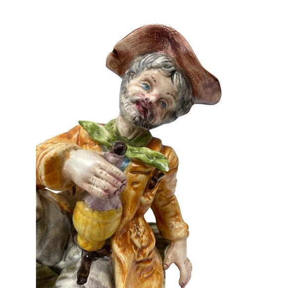 Giao Longi VTG Italy Made Drunk man on Bench Ceramic fIgurine 10"x9"x6" SKU 9393 - Picture 2 of 14